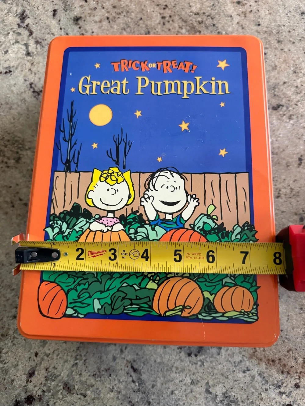 Vintage 1999 Collectible Peanuts Great Pumpkin Orange & Blue Tin